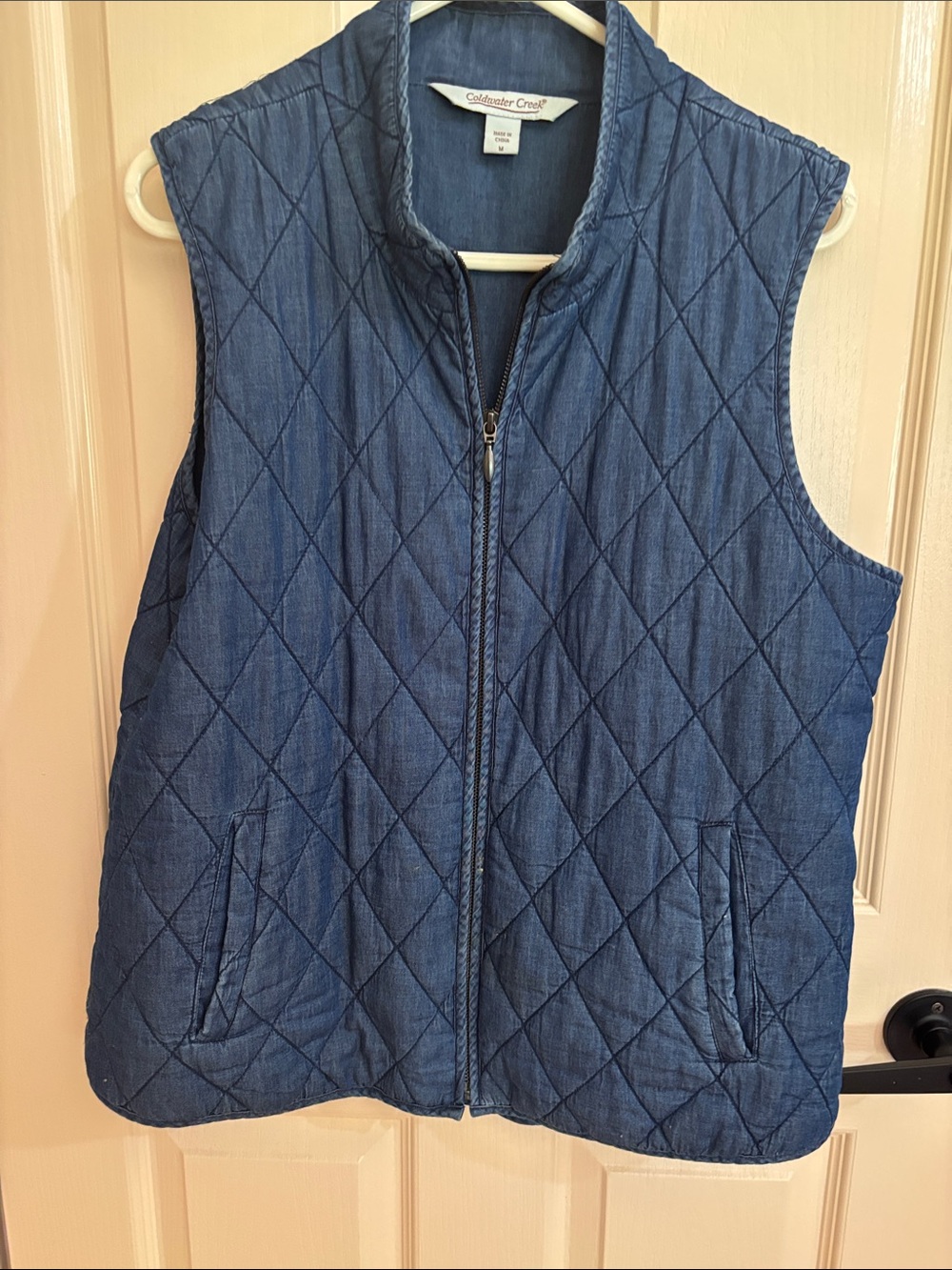 Coldwater Creek Quilted Denim-Style Vest - Blue